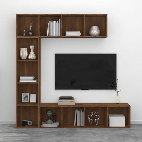 Bogreol/tv-skabe 3 dele 180x30x180 cm brun egetræsfarve