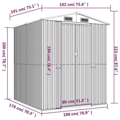Haveskur 192x191x223 cm galvaniseret stål lysebrun