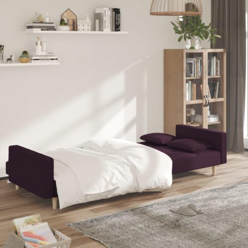 2-personers sovesofa med 2 puder stof lilla
