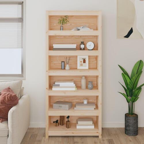 Bogreol 80x35x183 cm massivt fyrretræ