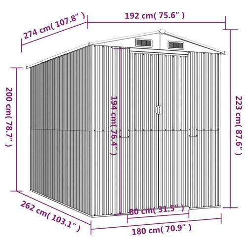 Haveskur 192x274x223 cm galvaniseret stål lysebrun