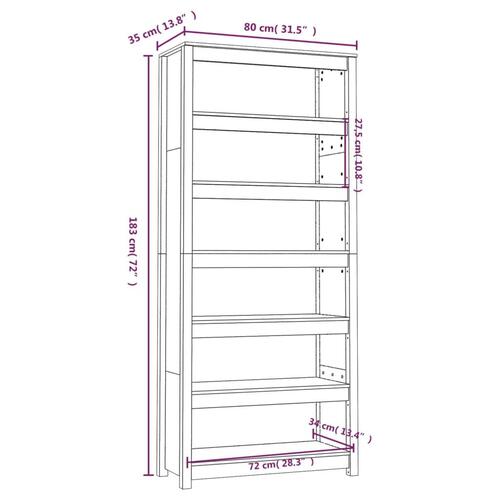 Bogreol 80x35x183 cm massivt fyrretræ