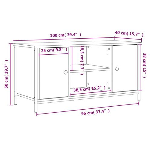 Tv-bord 100x40x50 cm konstrueret træ brun egetræsfarve