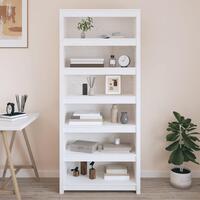 Bogreol 80x35x183 cm massivt fyrretræ hvid