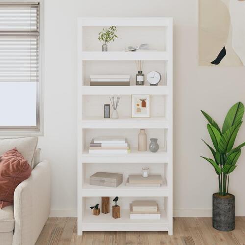 Bogreol 80x35x183 cm massivt fyrretræ hvid