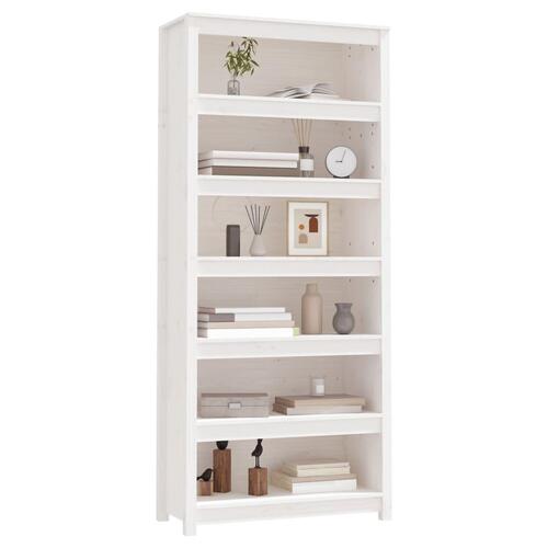 Bogreol 80x35x183 cm massivt fyrretræ hvid