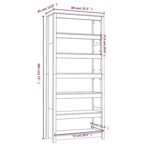 Bogreol 80x35x183 cm massivt fyrretræ hvid