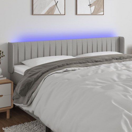 Sengegavl med LED-lys - 183×16×78/88 cm, stof, lysegrå