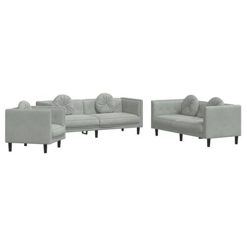 3 personers sofa med puder velour lysegrå