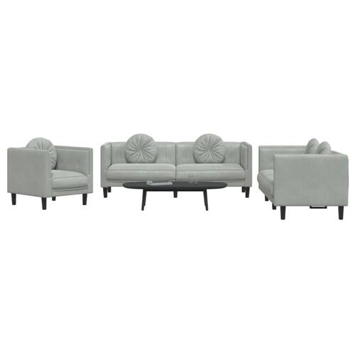 3 personers sofa med puder velour lysegrå