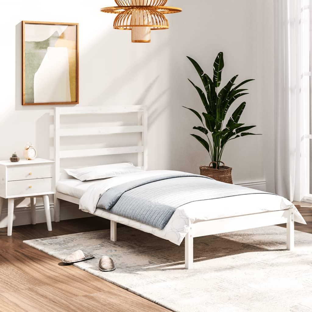 Sengeramme 90x190 cm Single massivt træ hvid