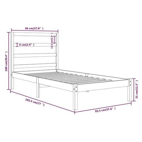 Sengeramme 90x190 cm Single massivt træ hvid