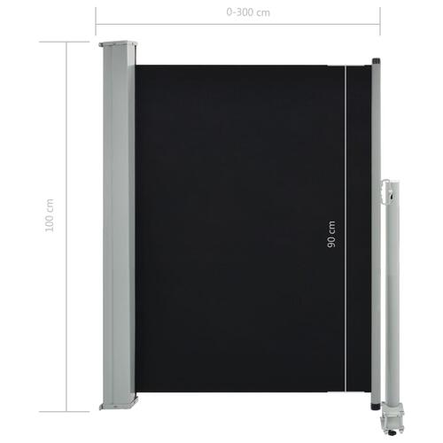 Sammenrullelig sidemarkise til terrassen 100 x 300 cm sort