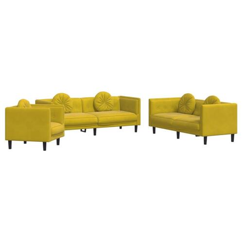 3 personers sofa med puder velour gul