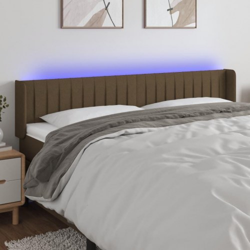 Sengegavl med LED-lys 183x16x78/88 cm - stof, mørkebrun