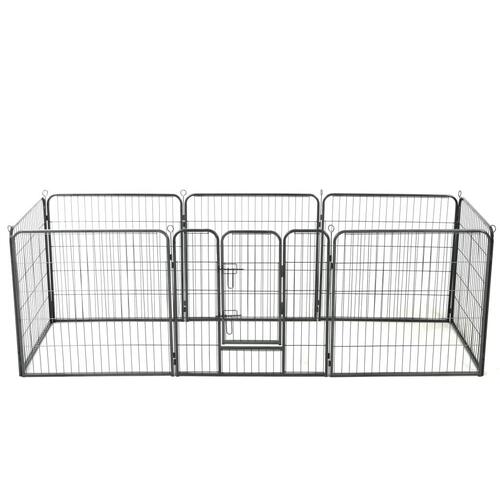 Løbegård til hunde 8 paneler stål 80 x 80 sort