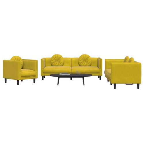 3 personers sofa med puder velour gul