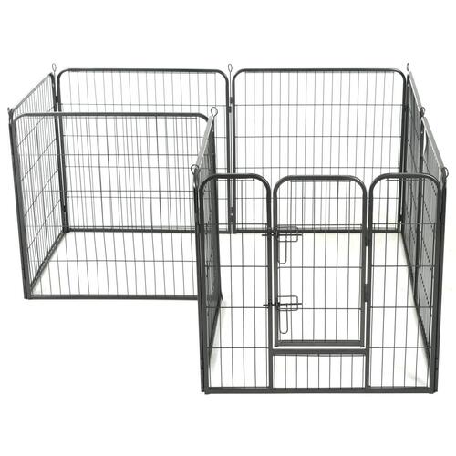 Løbegård til hunde 8 paneler stål 80 x 80 sort