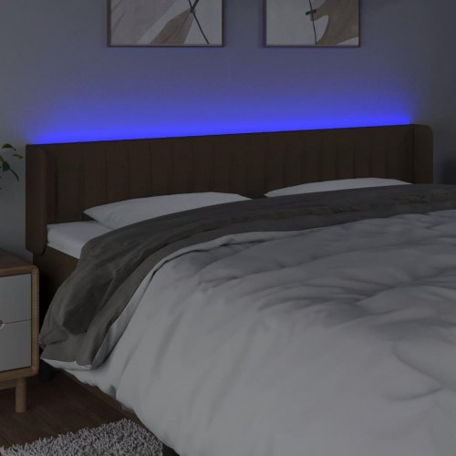 Sengegavl med LED-lys 183x16x78/88 cm - stof, mørkebrun