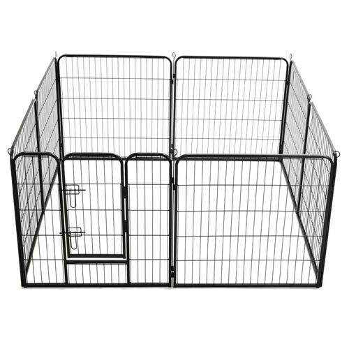 Løbegård til hunde 8 paneler stål 80 x 80 sort