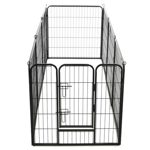 Løbegård til hunde 8 paneler stål 80 x 80 sort