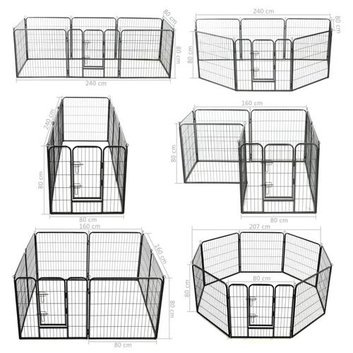Løbegård til hunde 8 paneler stål 80 x 80 sort