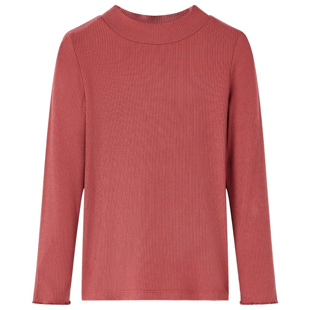 Langærmet T-shirt til børn str. 104 mock-rullekrave rød