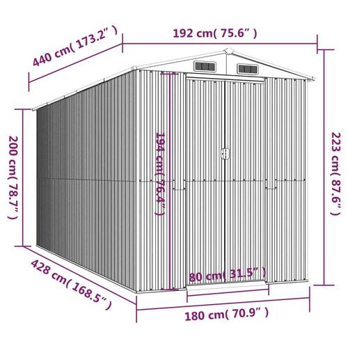 Haveskur 192x440x223 cm galvaniseret stål lysebrun