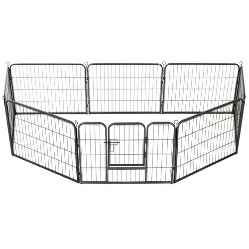 Løbegård til hunde 8 paneler stål 60 x 80 sort