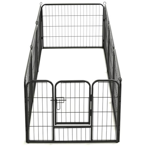 Løbegård til hunde 8 paneler stål 60 x 80 sort