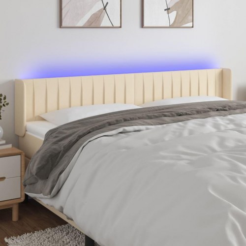 Sengegavl med LED-lys 183×16×78/88 cm - stof, cremefarvet