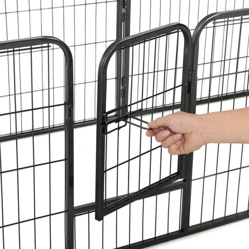 Løbegård til hunde 8 paneler stål 60 x 80 sort