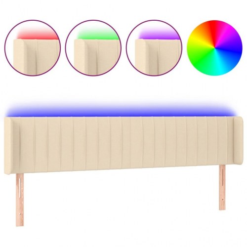 Sengegavl med LED-lys 183×16×78/88 cm - stof, cremefarvet