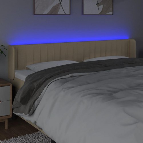 Sengegavl med LED-lys 183×16×78/88 cm - stof, cremefarvet
