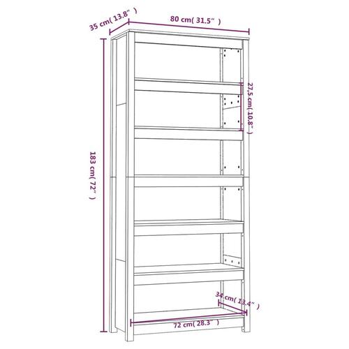 Bogreol 80x35x183 cm massivt fyrretræ sort