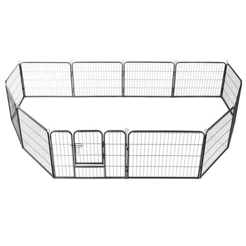 Løbegård til hunde 12 paneler sort 80 x 60 stål
