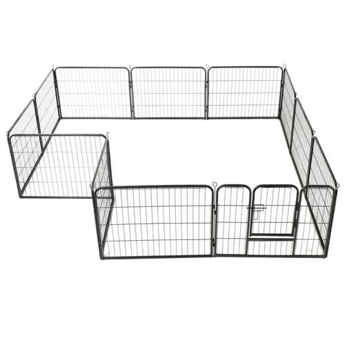 Løbegård til hunde 12 paneler sort 80 x 60 stål
