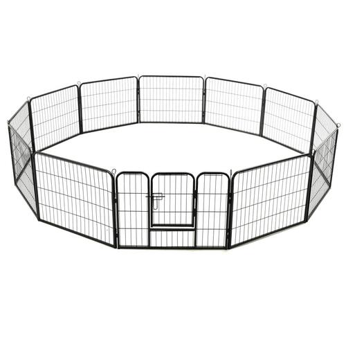 Løbegård til hunde 12 paneler sort 80 x 60 stål