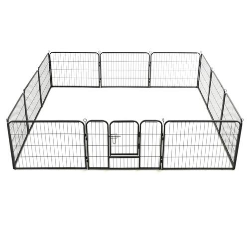 Løbegård til hunde 12 paneler sort 80 x 60 stål