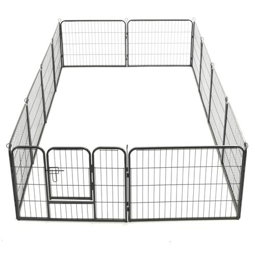 Løbegård til hunde 12 paneler sort 80 x 60 stål