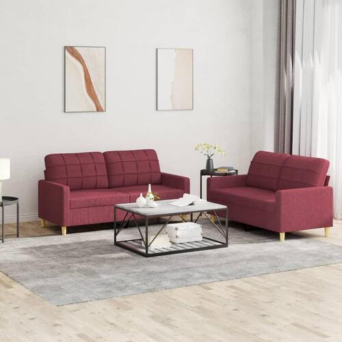 2 personers sofa med hynder stof vinrød