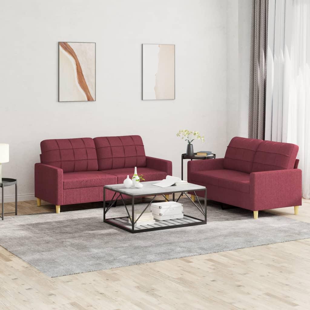 2 personers sofa med hynder stof vinrød