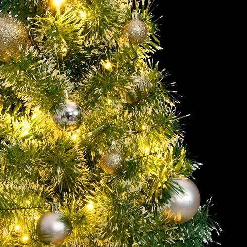 Kunstigt juletræ med sne + kuglesæt og 150 LED'er 150 cm