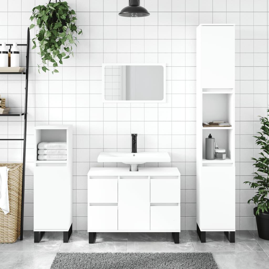 Badeværelsesskab 30x30x100 cm konstrueret træ hvid