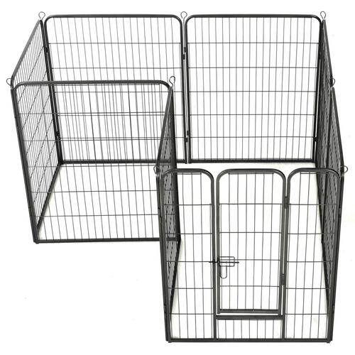 Løbegård til hunde 8 paneler stål 80 x 100 sort
