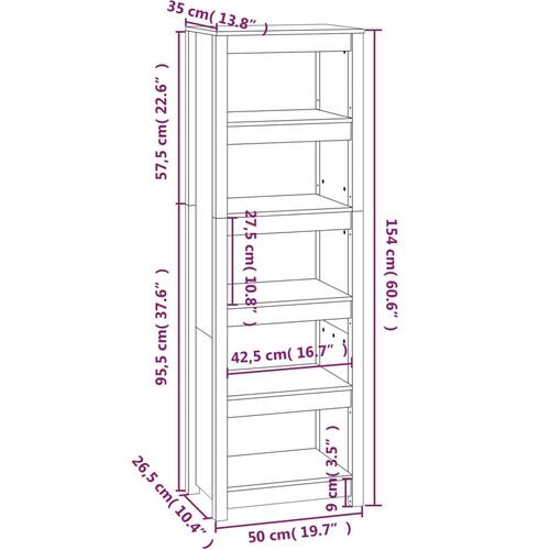 Bogreol 50x35x154 cm massivt fyrretræ gyldenbrun