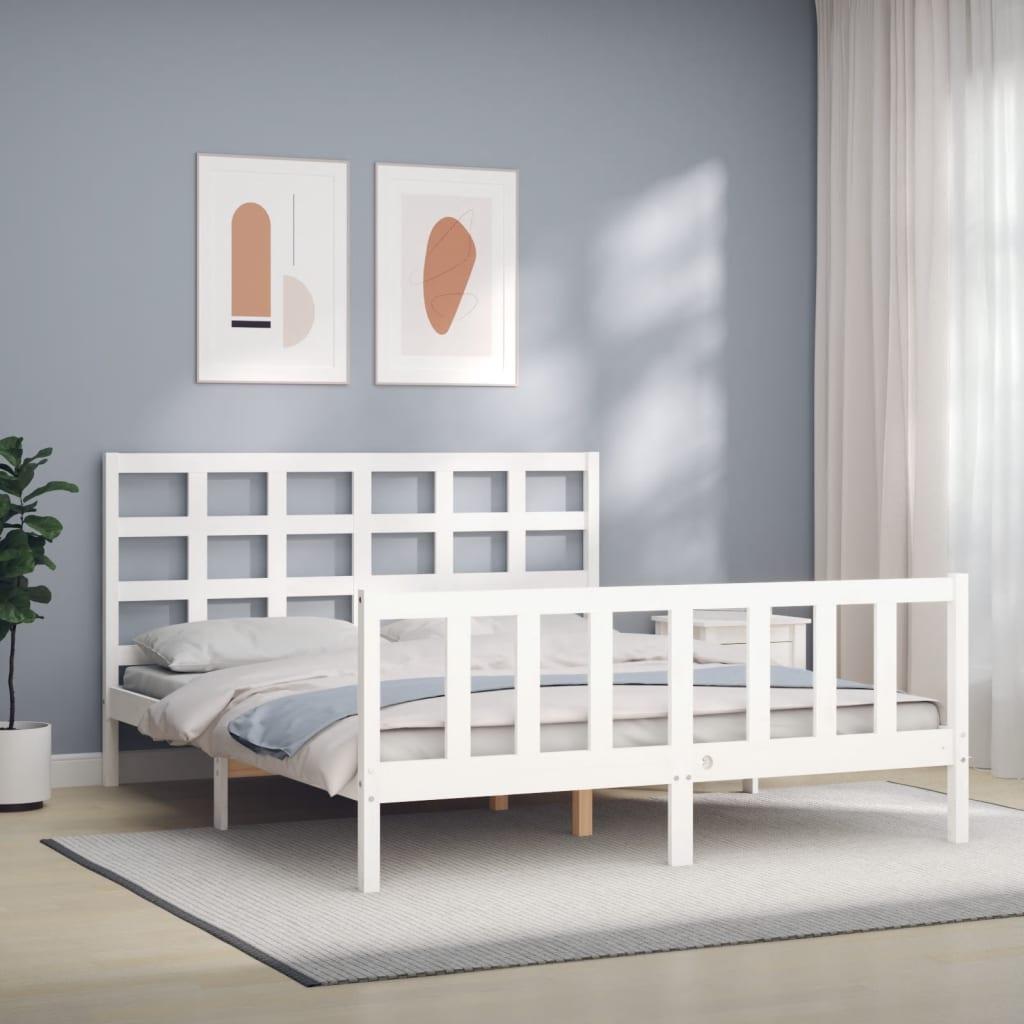 Sengeramme med sengegavl kingsize massivt træ hvid