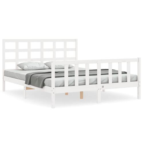 Sengeramme med sengegavl kingsize massivt træ hvid