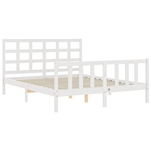 Sengeramme med sengegavl kingsize massivt træ hvid
