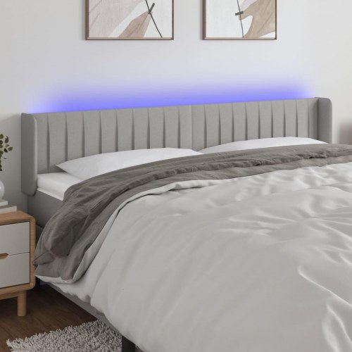 Sengegavl med LED-lys 203x16x78/88 cm - stof, lysegrå